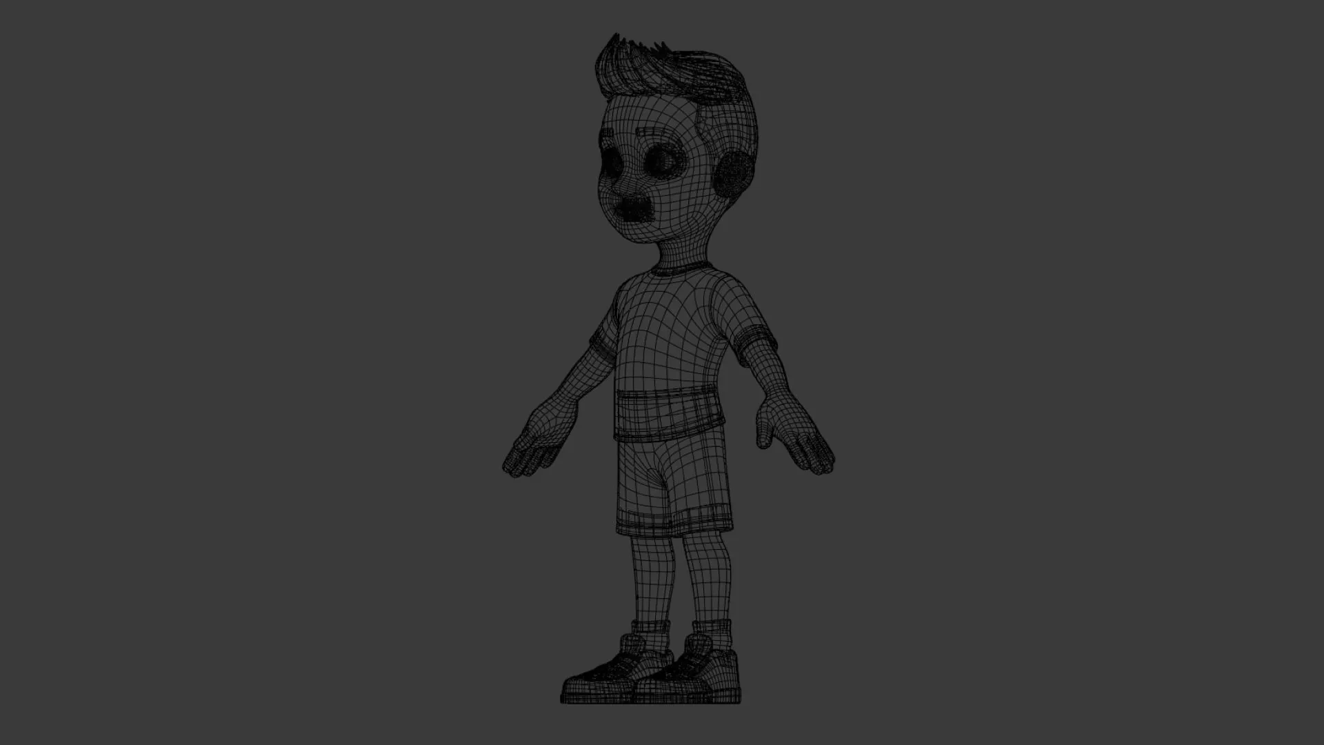 Cartoon White Boy low-poly quad topology wireframe mesh